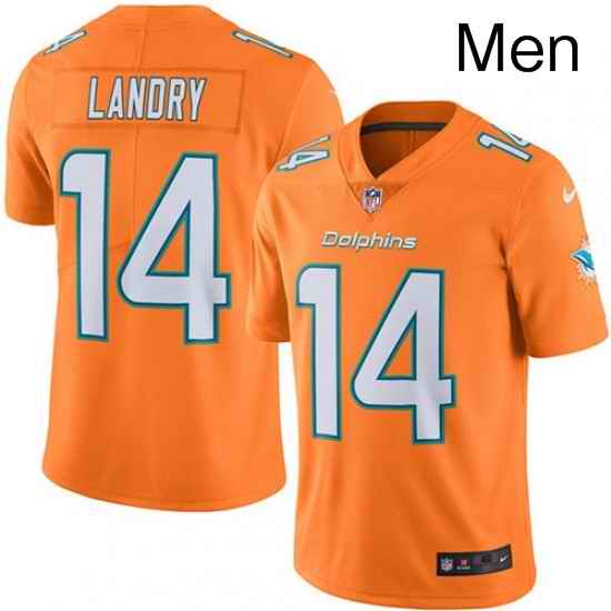 Mens Nike Miami Dolphins 14 Jarvis Landry Limited Orange Rush Vapor Untouchable NFL Jersey